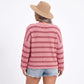 Plus Size Striped Crewneck Button Shoulder Sweater