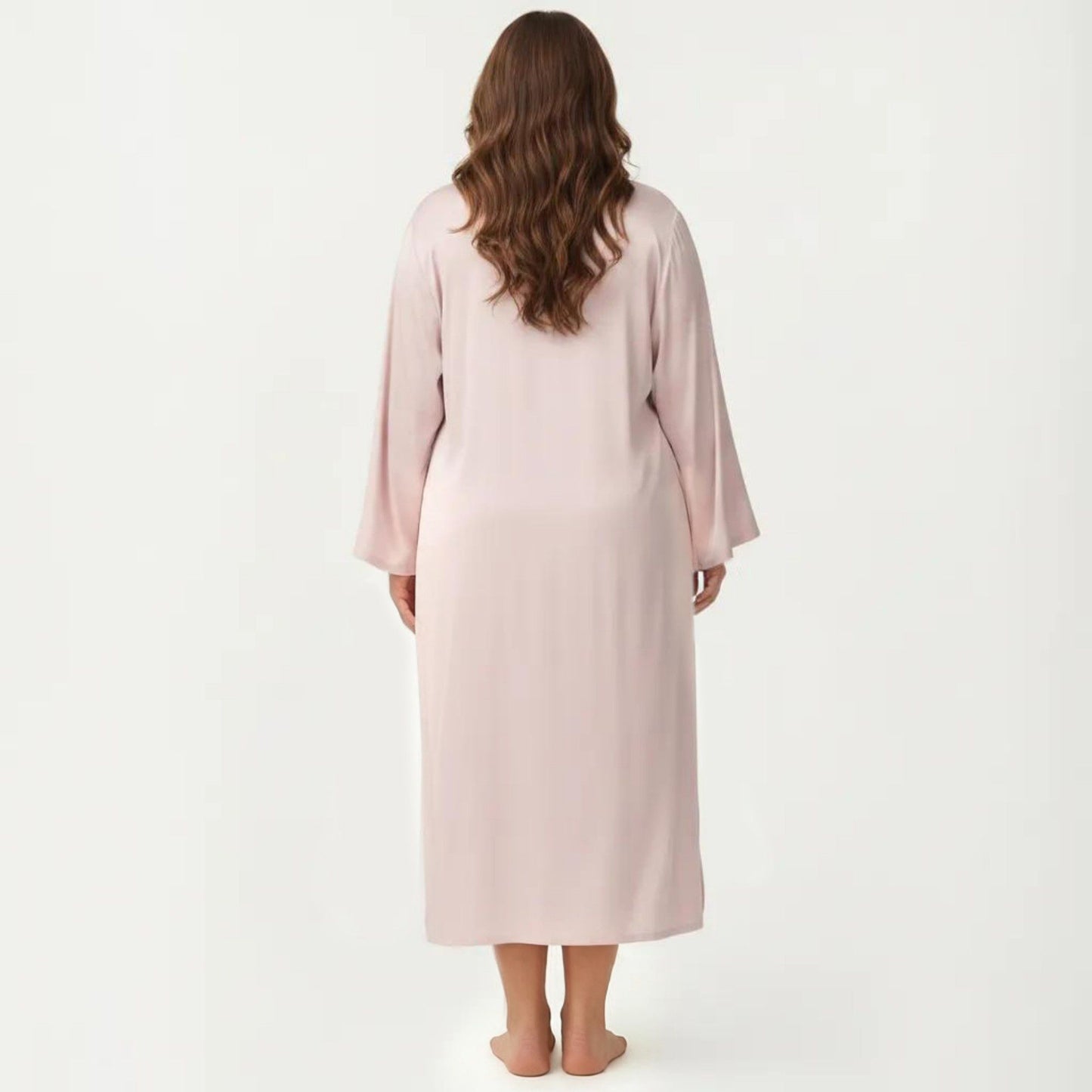 Plus Size 2-Piece Satin Nightgown Set with Long Sleeve Open Front Robe Sleeveless Slip Dress Sleepwear