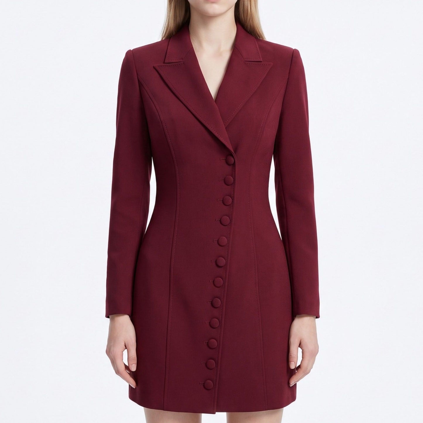 Long Sleeve Button Front Blazer Dress with Notched Collar