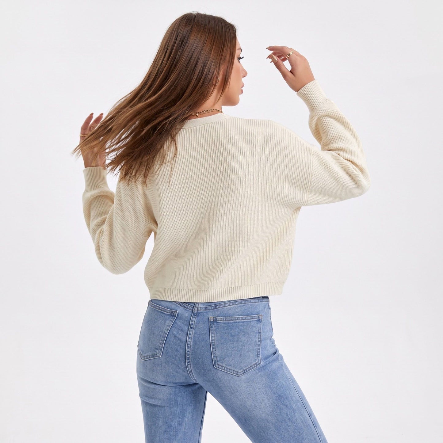 Butterfly Applique Open Front Cropped Cardigan Sweater