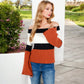 Off-Shoulder Ribbed Sweater with Color Block Flared Sleeves