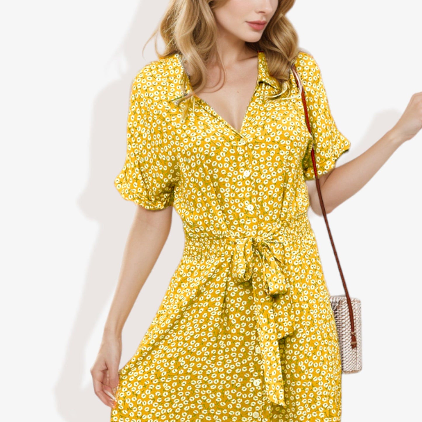 Collar V-Neck Button Down Floral Midi Dress