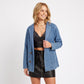 Denim Blazer Jacket Long Sleeve Button Front Jean Coat with Patch Pockets