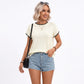 Short Sleeve Sweater Top Scallop Trim Crew Neck Knit Blouse