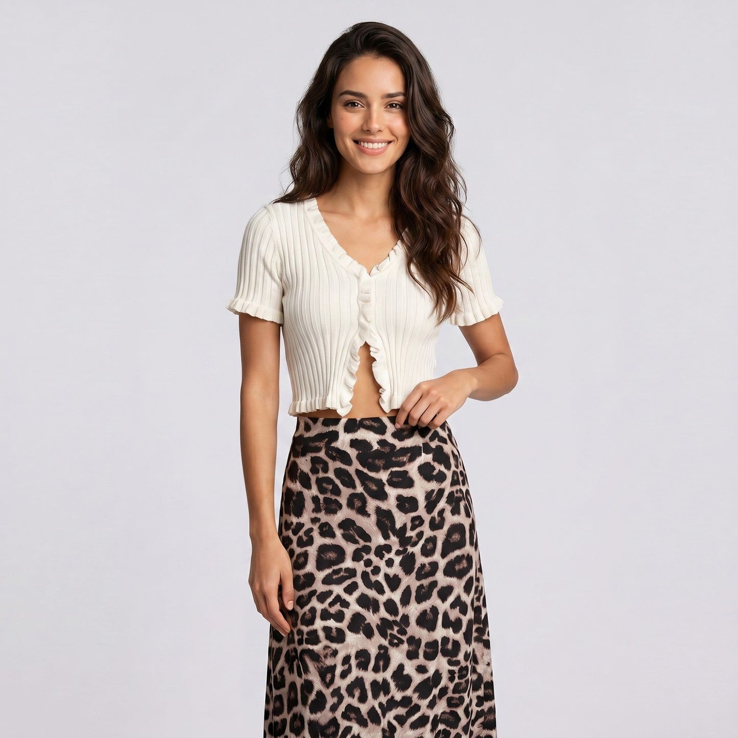 Leopard Print Midi Skirt with High Waist and Flowy A Line Fit