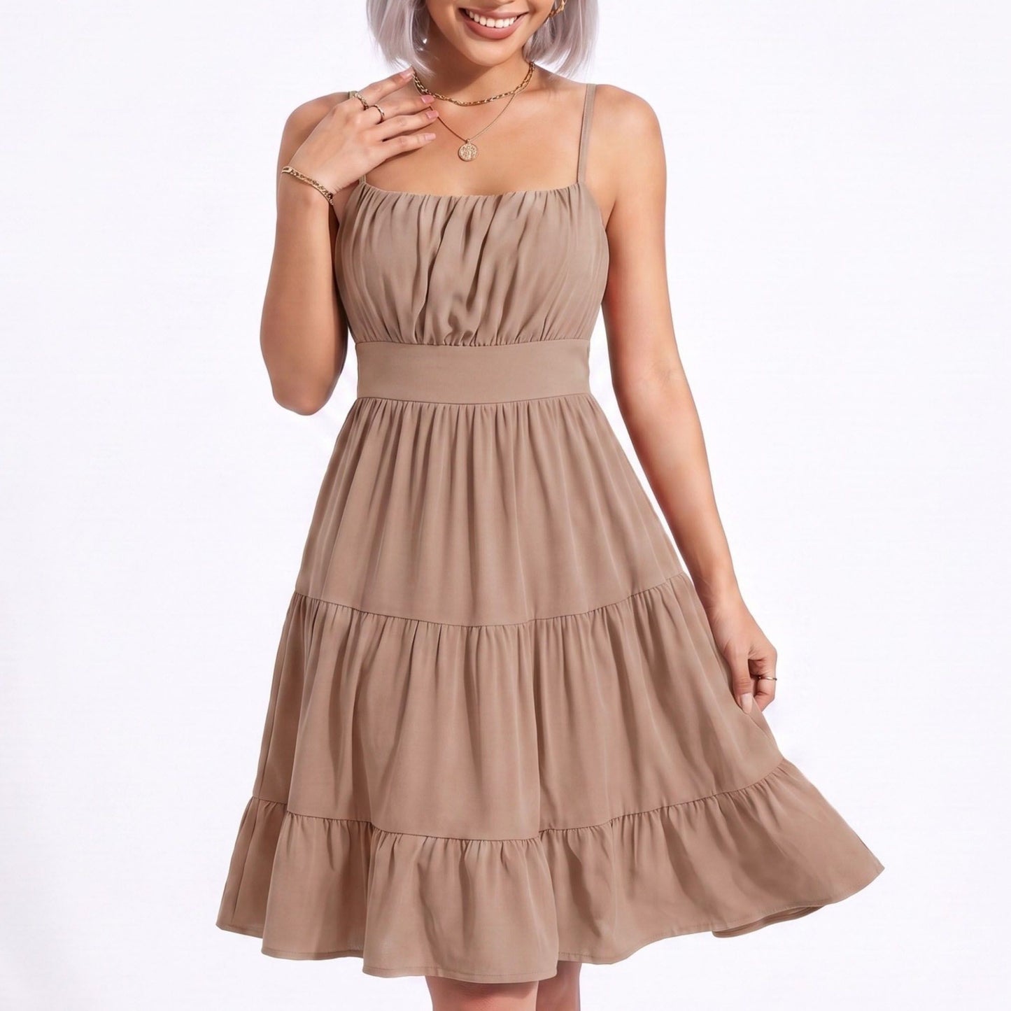 Spaghetti Strap Square Neck Smocked Back Tiered Dress
