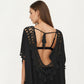 Sheer Crochet V Neck Swim Cover Up Poncho with Tassel Trim and Flowy Silhouette