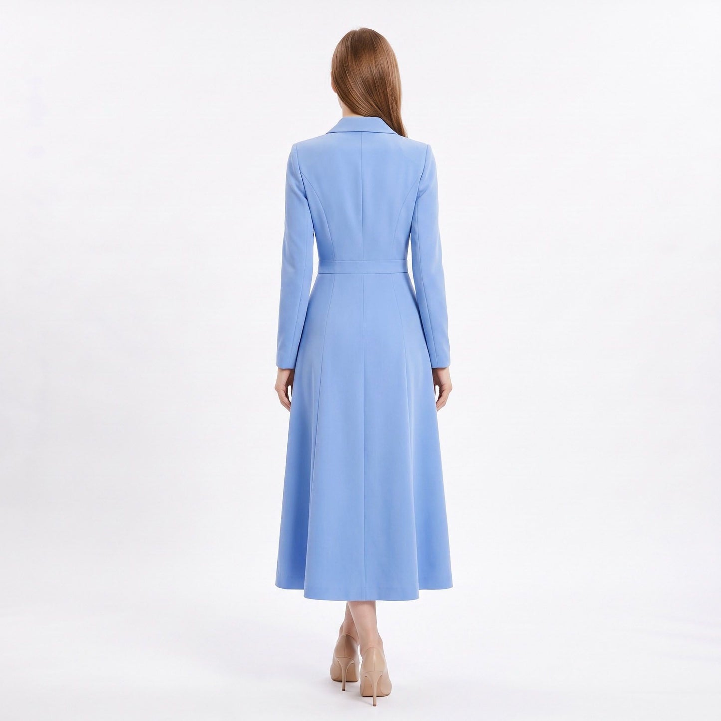 Long Sleeve Double Breasted Blazer Midi Dress with Notched Lapels