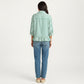 Striped Button Down Blouse with Collar Three Quarter Sleeve Peplum Hem Pocket Detail Casual Shirt