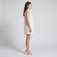 Floral Lace Texture Ruffle Sleeve Mini Dress with Split Neckline Gathered Yoke and Relaxed Shift Silhouette