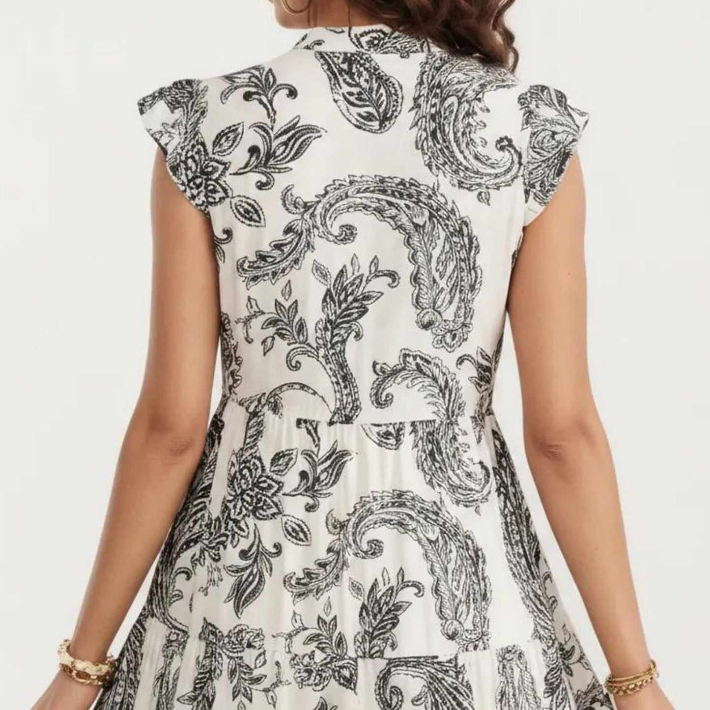 Paisley Print Flutter Sleeve Tiered Maxi Dress