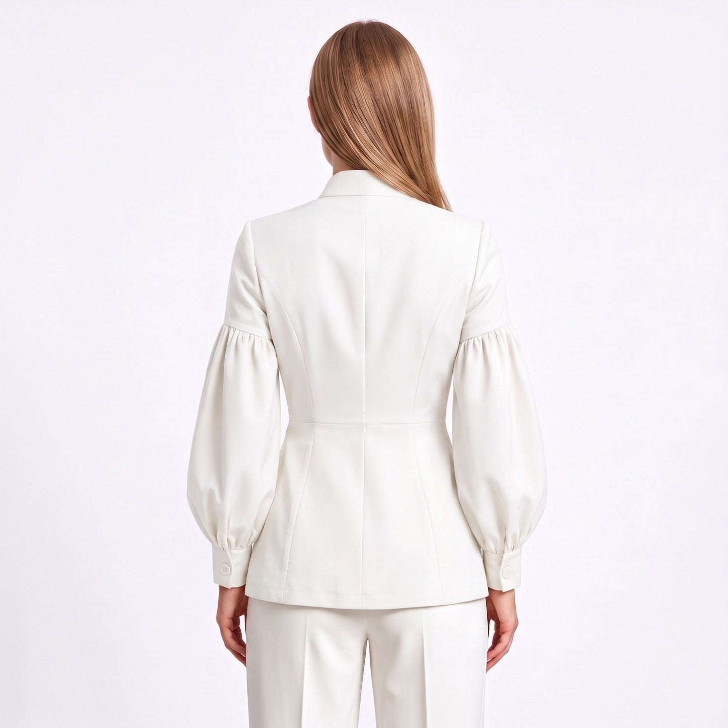 Puff Sleeve Peplum Blazer with Stand Collar and Button Front