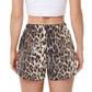 Leopard Print Sequin Party Shorts with Elastic Waist Lining and Side Pockets