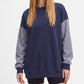Plaid Sleeve Crew Neck Long Sleeve Pullover Sweatshirt