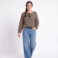 Striped Contrast Trim Drop Shoulder Long Sleeve Knit Sweater