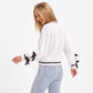 Pointelle Knit Bow Sleeve Crew Neck Long Sleeve Sweater