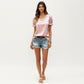 Satin Faux Pearl Neck Top with Puff Sleeves and Smooth Draped Finish