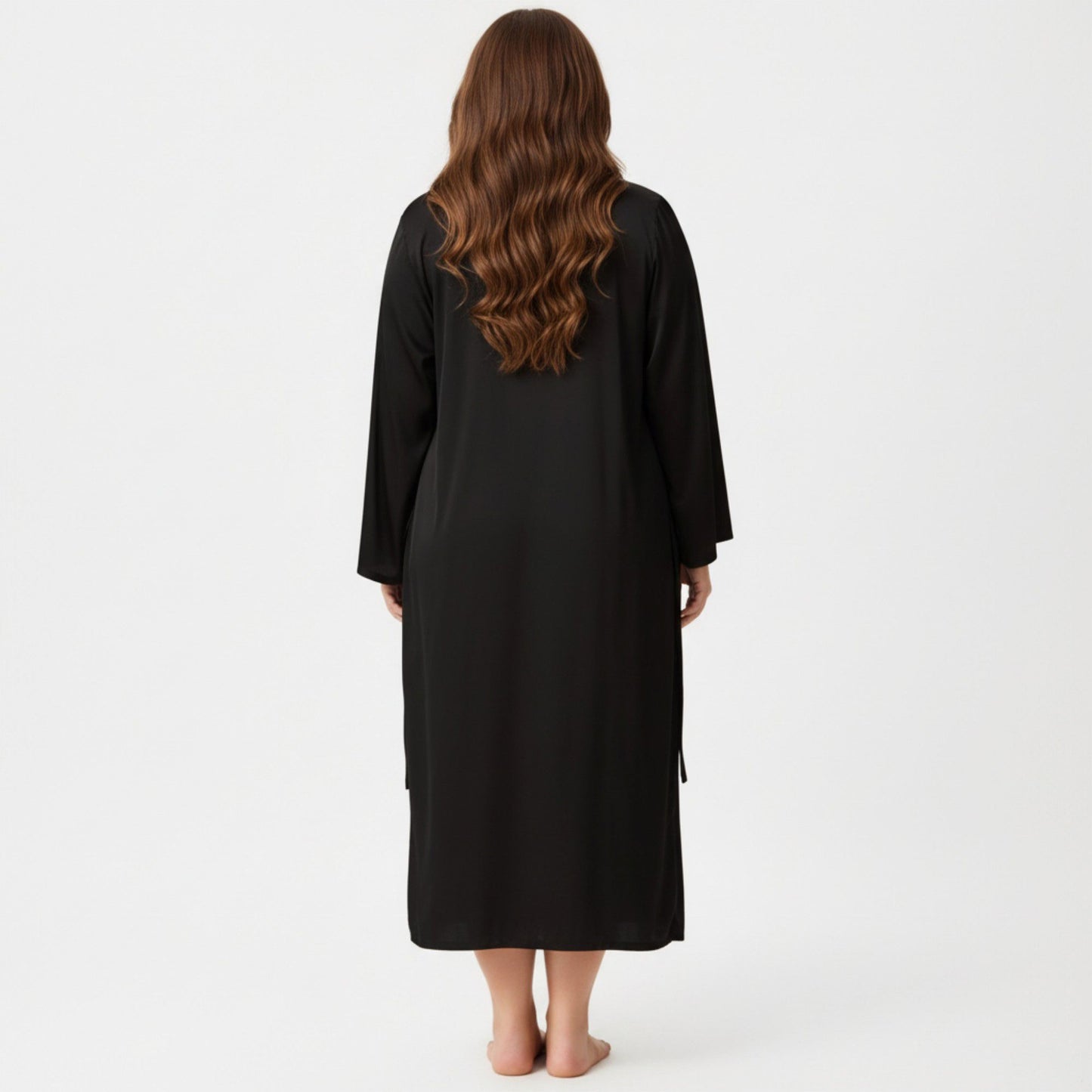 Plus Size 2-Piece Satin Nightgown Set with Long Sleeve Open Front Robe Sleeveless Slip Dress Sleepwear