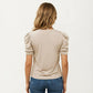 Short Sleeve Puff Sleeve Knit Top with Crew Neck and Soft Textured Fabric