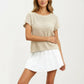 Short Sleeve Textured Knit Top with Crew Neck Ribbed Trim and Relaxed Fit