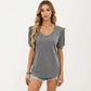 Short Puff Sleeve Top with Scoop Neck Textured Knit Relaxed Fit Casual Shirt