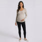 Maternity Ribbed Long Sleeve Top with Scoop Neck and Side Ruched Tie Detail