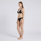 2-Piece Halter Bikini Swimsuit with Triangle Top Metal Bead Detail Ruched Waist Bottoms and Smooth Stretch Fit