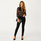 Satin Button Down Blouse with Collared Neckline and Three Quarter Sleeves