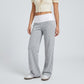Contrast Foldover Waistband Full-Length Wide-Leg Trousers