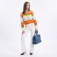 Multicolor Wave Stripe Openwork Knit Long Sleeve Pullover Sweater
