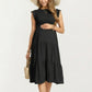 Maternity Smocked Tiered Midi Dress with Cap Sleeves and Round Neck