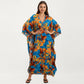 Floral Print Kaftan Maxi Dress with V-Neck Button Front and Flowy Batwing Sleeves