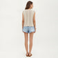 Sleeveless Cable Knit Top with Crew Neck and Ribbed Hem