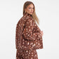 Spotted Print Denim Jacket High Neck Button Front Relaxed Fit Coat