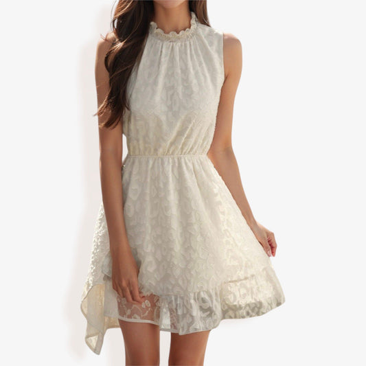 Sleeveless High Neck Mini Dress with Ruffle Hem