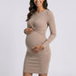 Maternity Ribbed Long Sleeve Bodycon Dress with Front Twist Detail