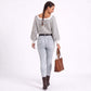 Square Neck Textured Stripe Balloon Sleeve Knit Sweater