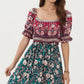 Puff Sleeve Maxi Dress with Mixed Floral Print and Border Hem