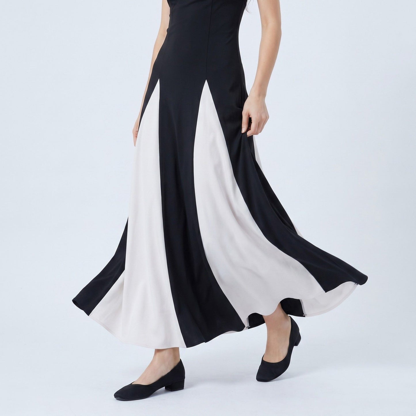 Spaghetti Strap Colorblock Fit and Flare Midi Dress