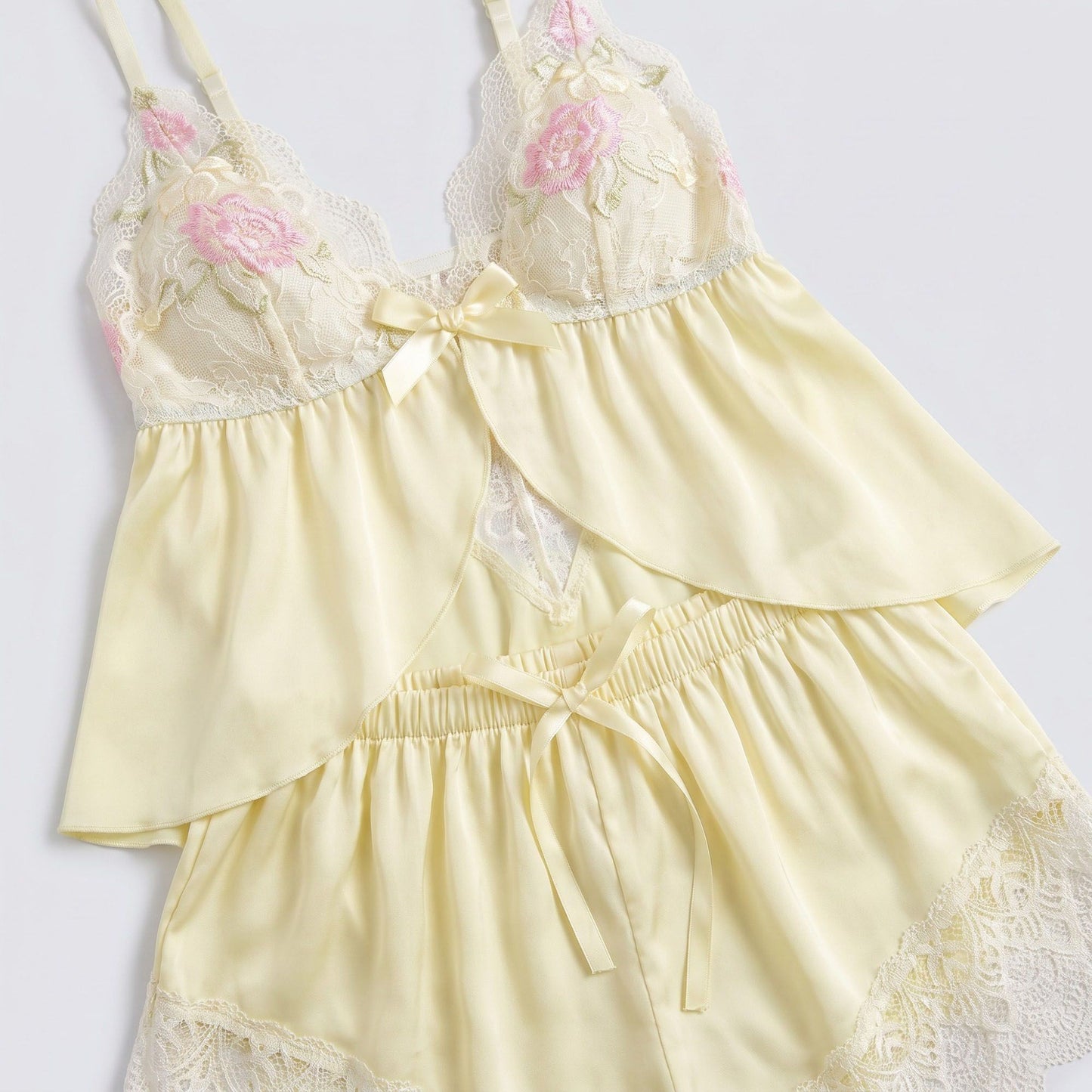 2-Piece Floral Lace Cami Top and Shorts Lingerie Set