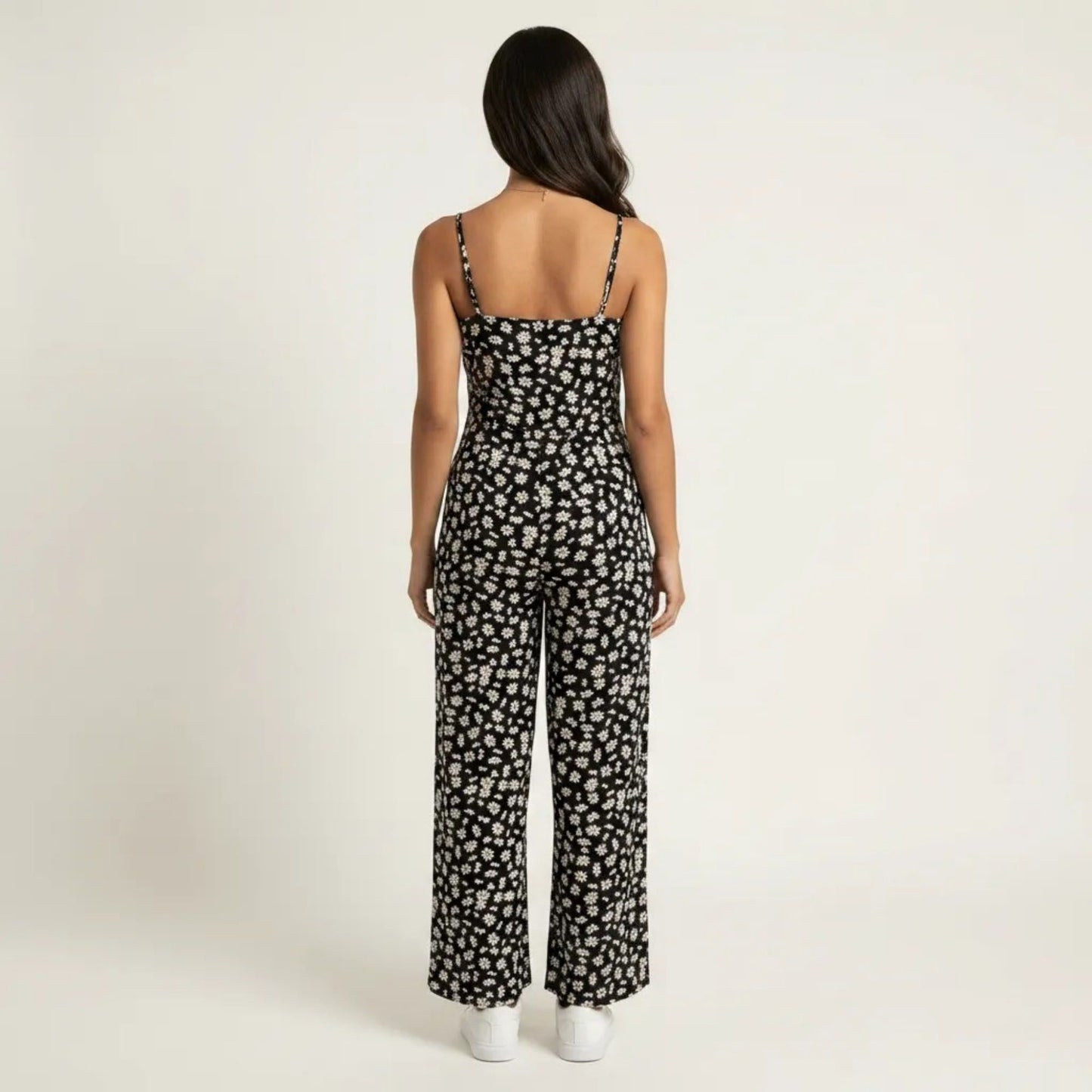 Floral Print Jumpsuit Spaghetti Strap Sleeveless Wide Leg Relaxed Fit One Piece