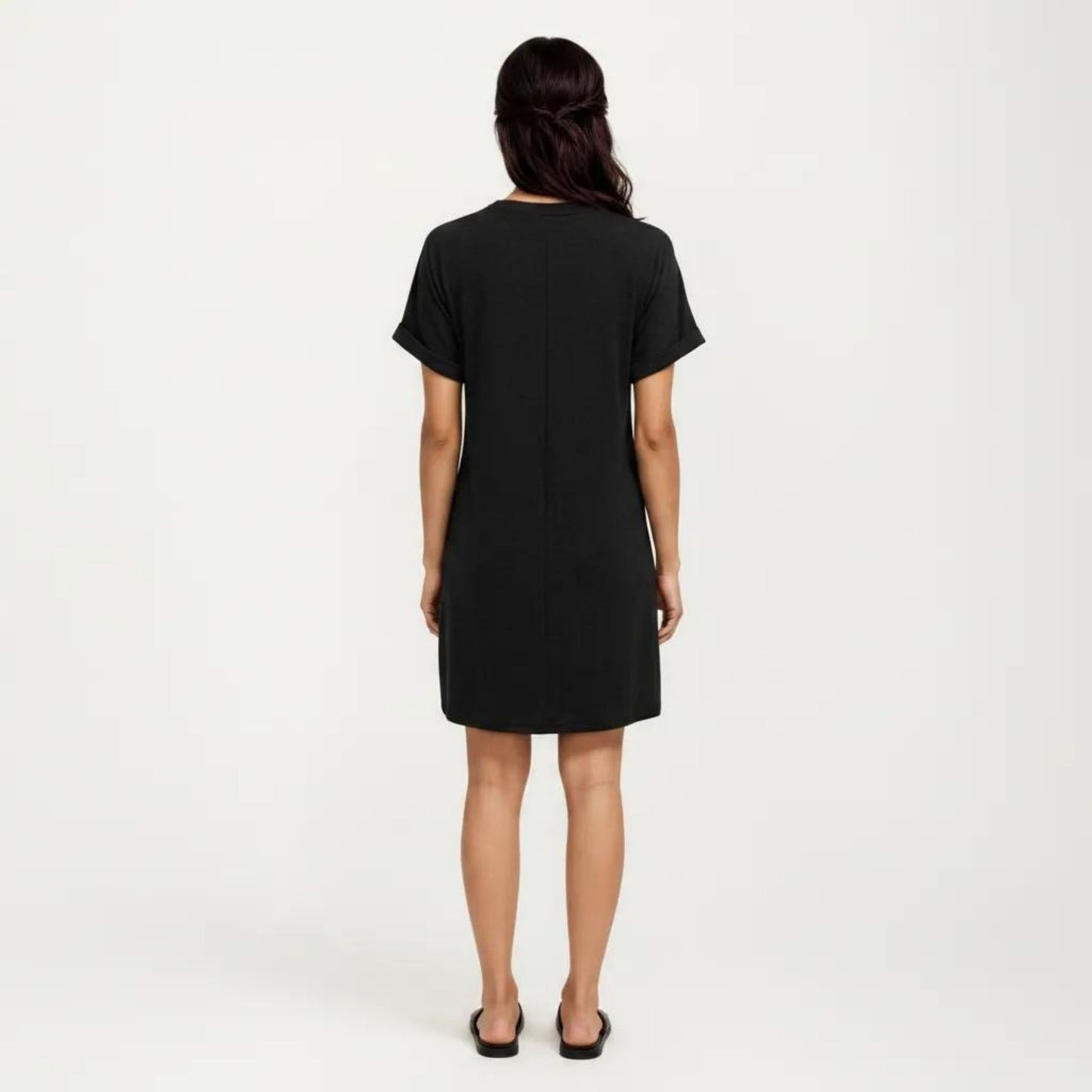 Short Sleeve V Neck Shift Dress with Button Detail Relaxed Fit Casual Tunic Dress