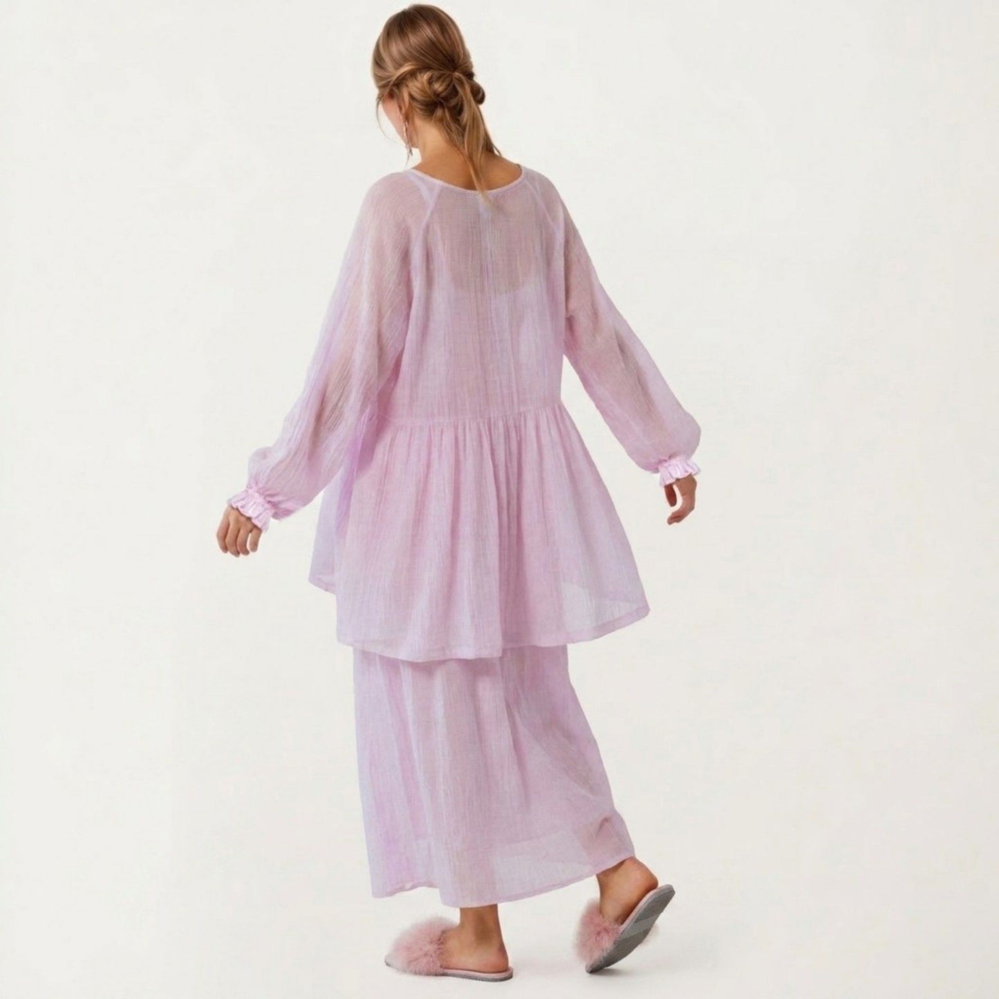 2-Piece Set Square Neck Nightgown and Long Sleeve Robe Pajama Set