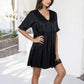 V-Neck Short Sleeve Babydoll Dress with Flowing Silhouette