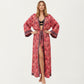 Floral Paisley Maxi Dress with Long Sleeves Adjustable Waist Tie and Flowing Relaxed Fit