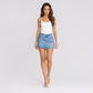 Low Rise Denim Mini Skirt with Pocket Detail