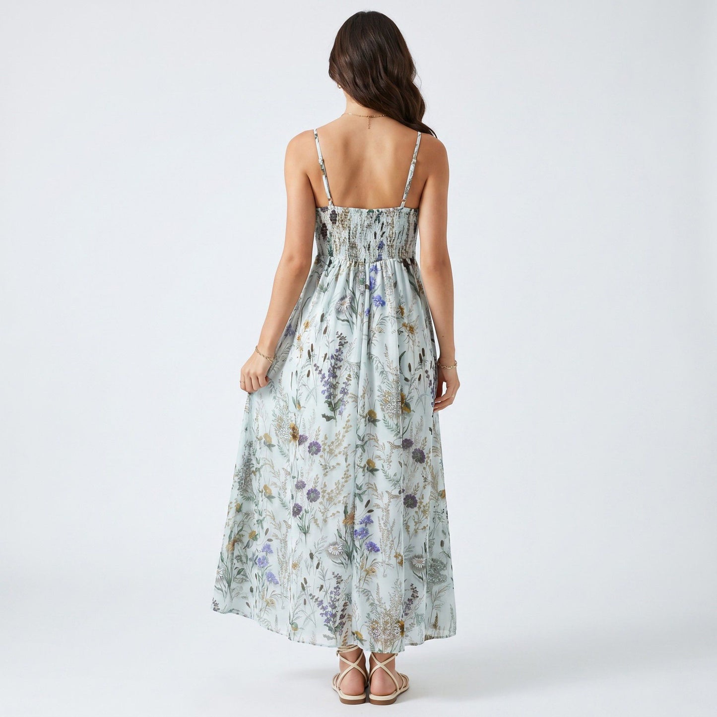 Floral Print Tie Front Maxi Dress with Spaghetti Straps and Flowy Skirt