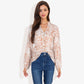 Animal Print Long Sleeve Button Down Top with Ruffle Trim