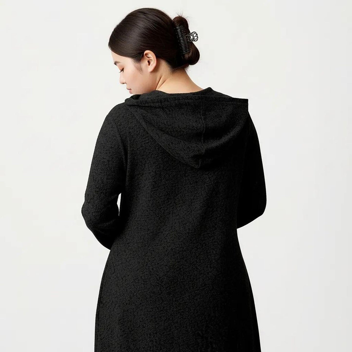 Plus Size Long Sleeve Hooded Maxi Dress with Relaxed Fit Silhouette and Soft Flowy Hem