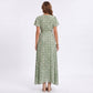 Floral Print Wrap Maxi Dress with V Neck Short Flutter Sleeves Tie Waist and Front Slit